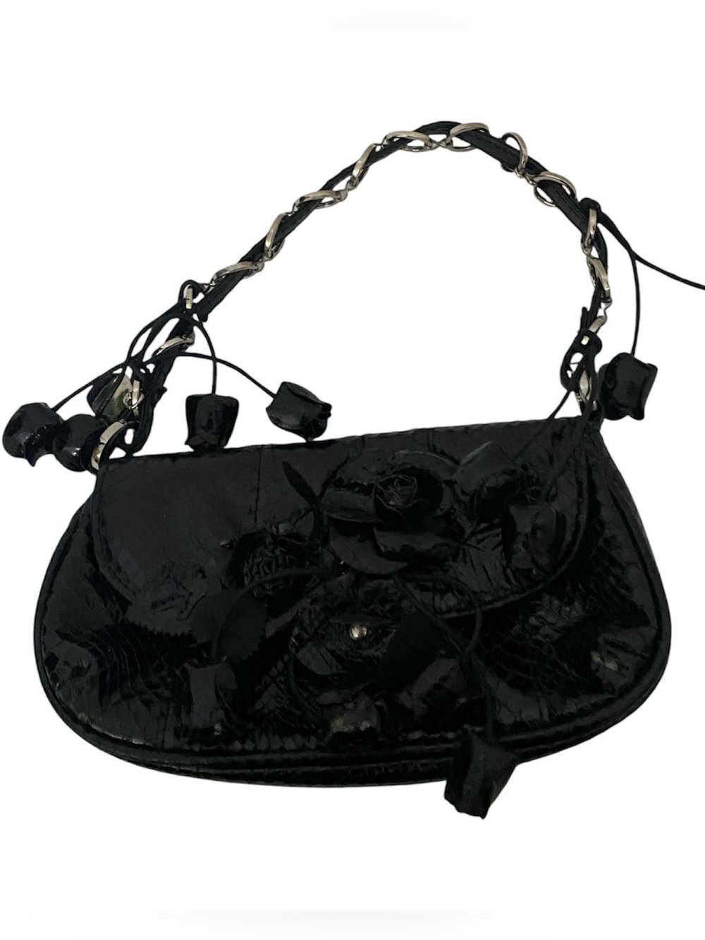Tosca BLU Black Floral Rosette Shoulder Bag Snake Leather